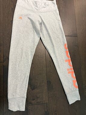 adidas Light Gray Leggings with Coral Logo Print
